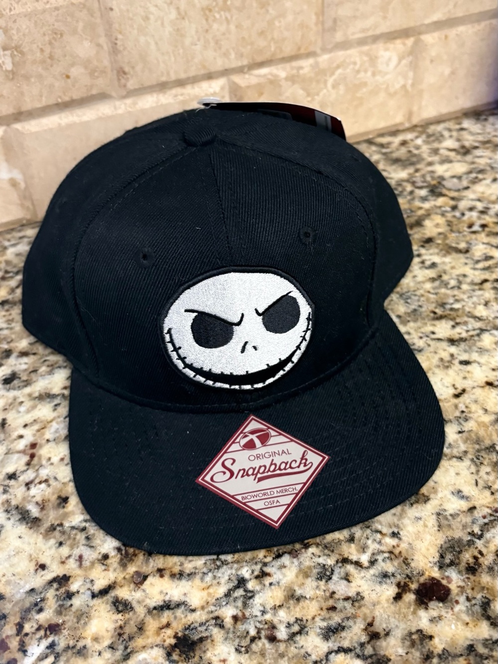 Disney Black Snapback Hat with White Jack Skellington Face
